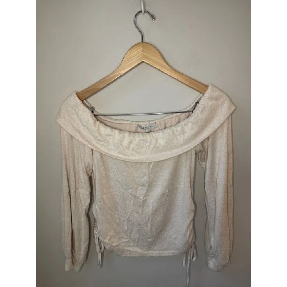 Gaze Cream Off Shoulder Ruched Terry Top Small